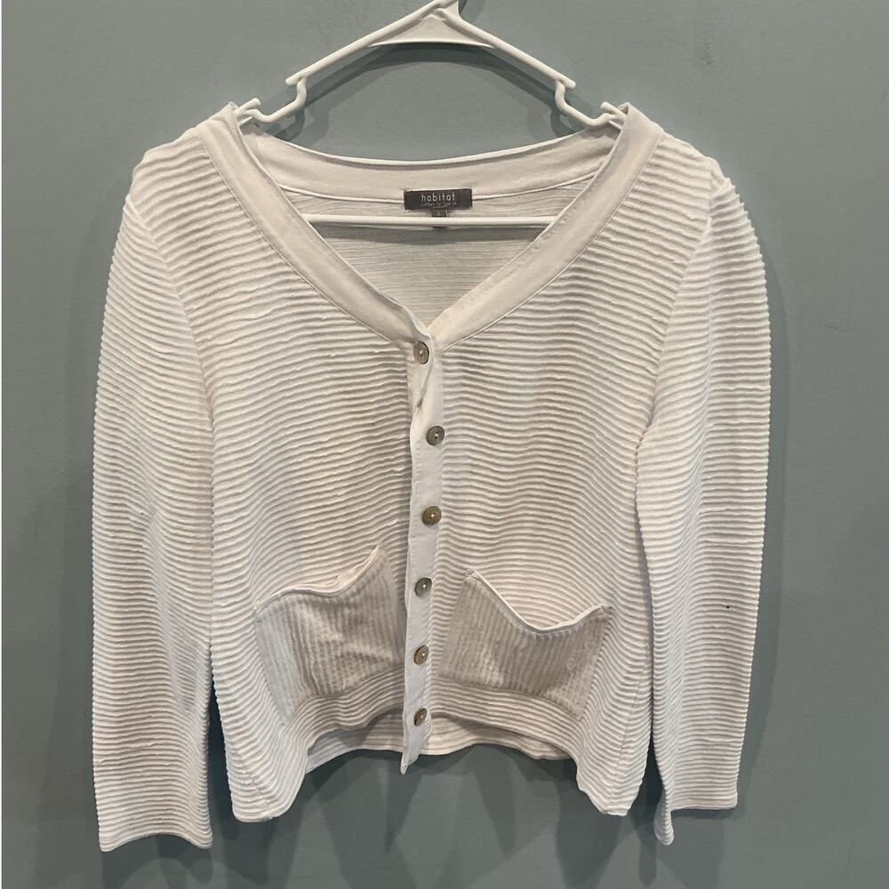 Habitat Womens Textured Cardigan Size Small White Beachy Lagenlook Resort Boho